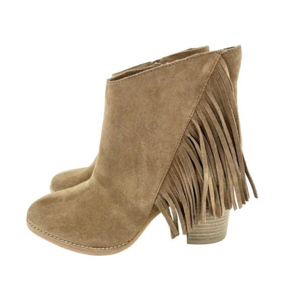 Arturo Chiang Suede Boots Reiden Fringe Tan Ankle Leather Taupe Sz 8 New